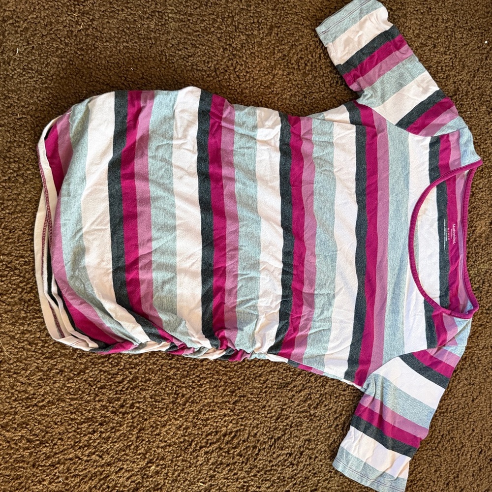 Motherhood Maternity Pink, Magenta & Gray Striped Scoop Top